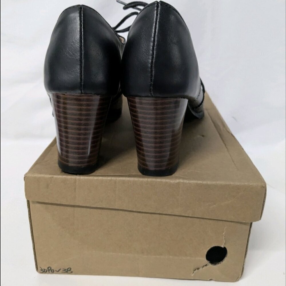 Ladies Retro Cuban Mid Block Heel Lace Up Oxford Pumps Size 38 (7) Wing Tip - Picture 3 of 5